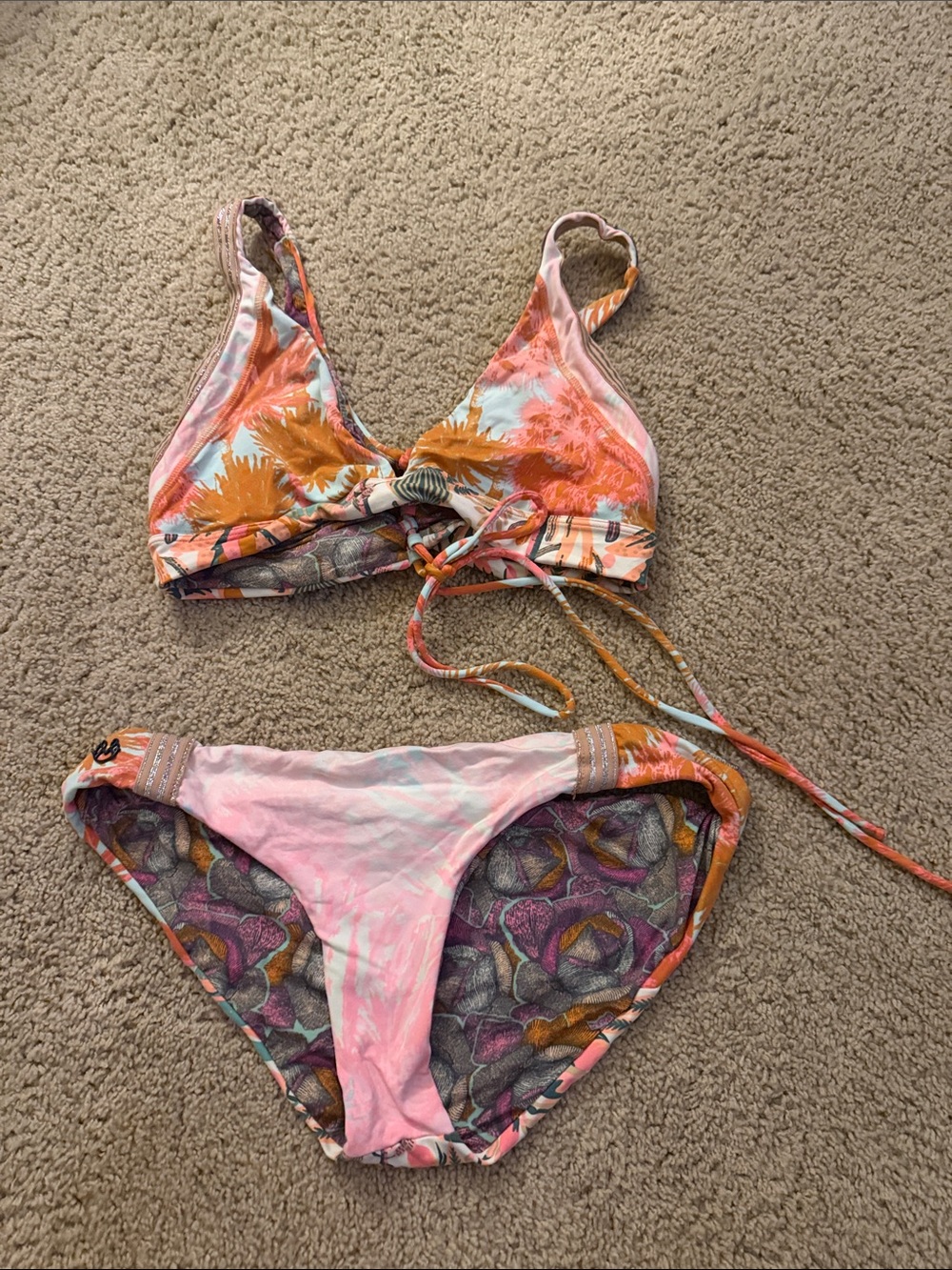 Maaji Floral Tie-Front Bikini Set in Pink & Orange